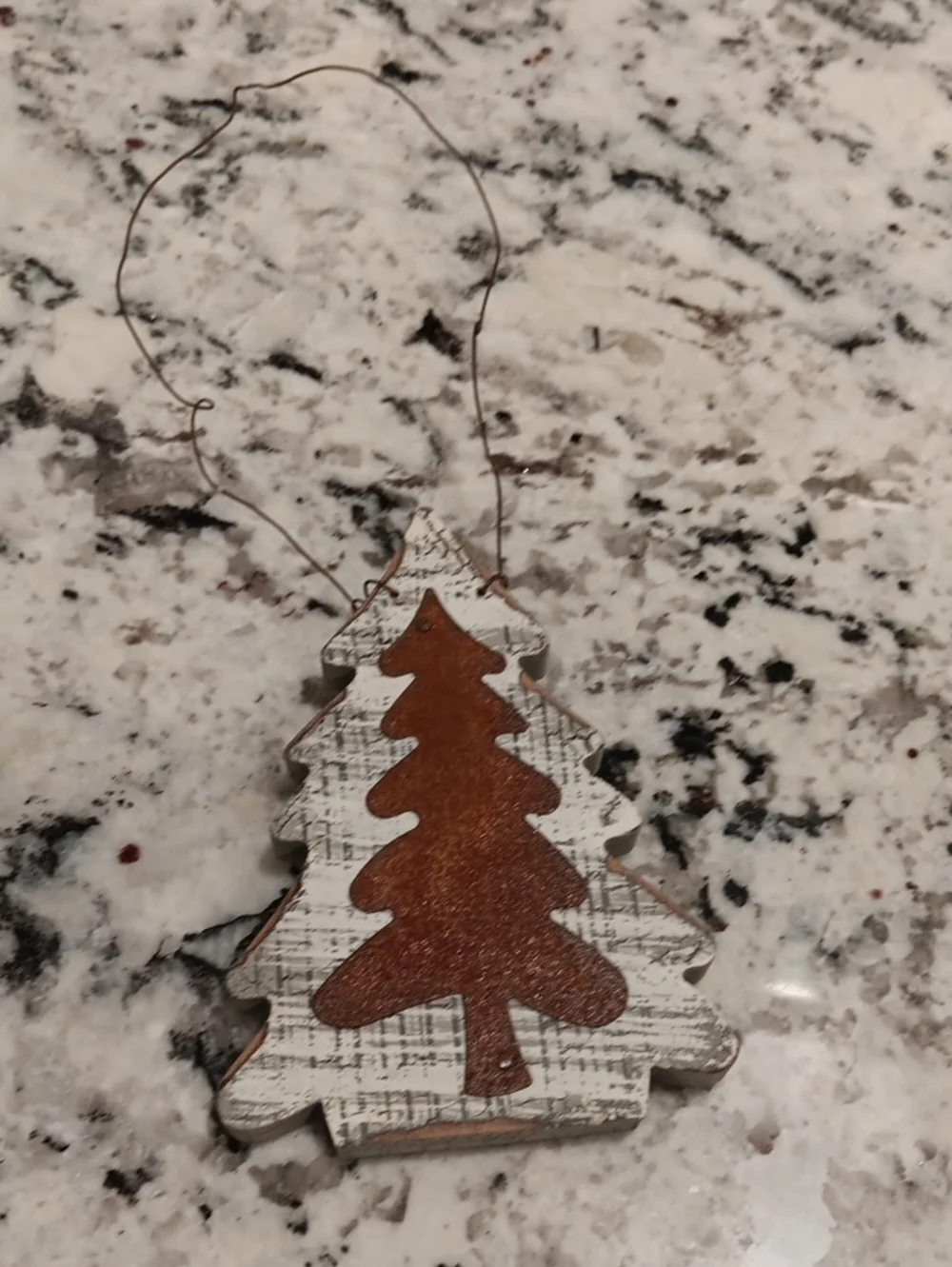 Rustic Brown & White Wooden Christmas Tree Ornament - Home Holiday